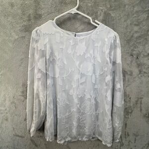 Qearal Light Blue M Floral Burnout Long Sleeve Blouse Sheer Romantic Coquette